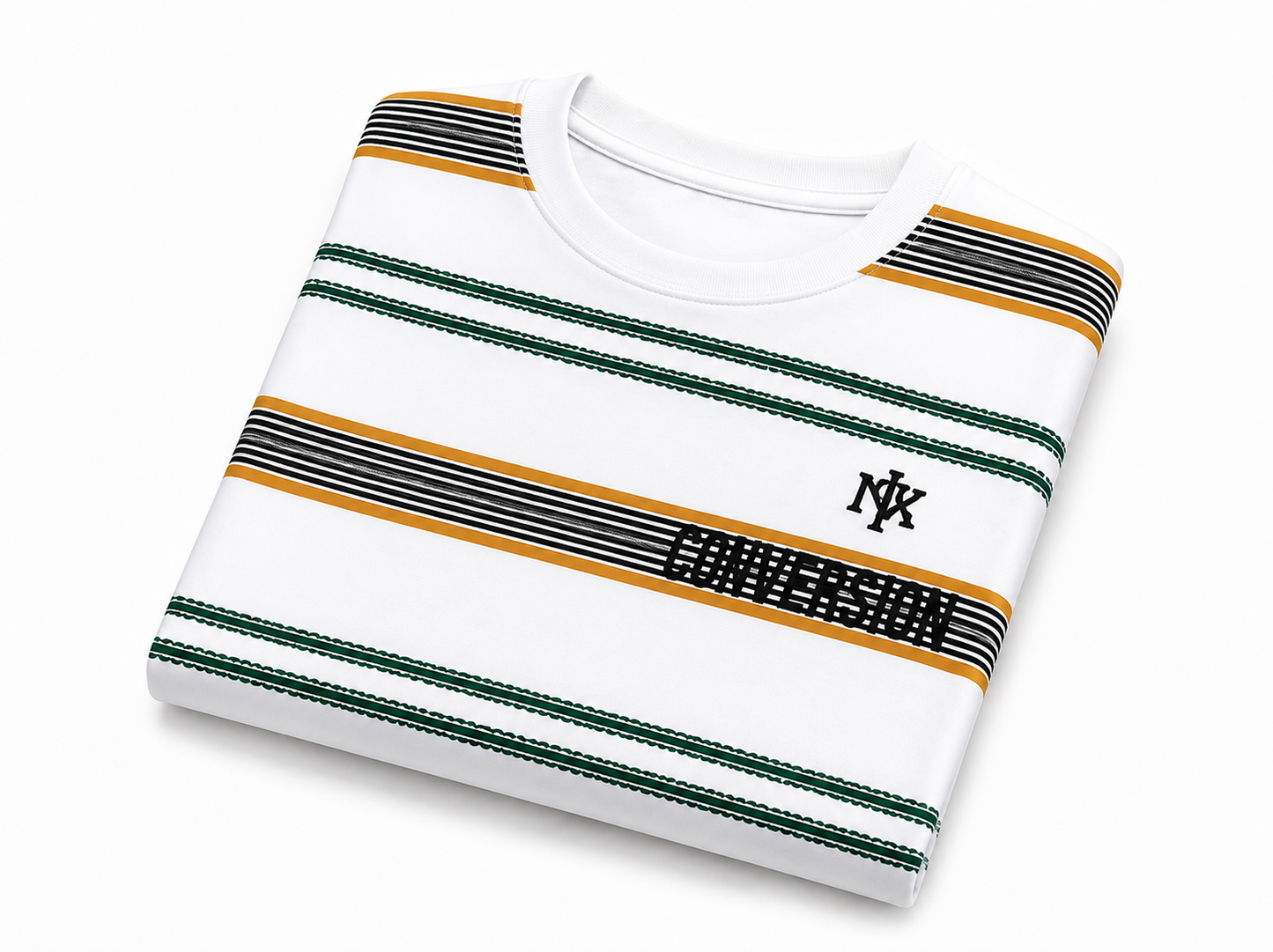 Men's Casual White Striped T-Shirt | Trendy Printed Round Neck Tee