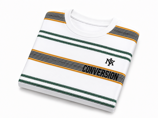 Men's Casual White Striped T-Shirt | Trendy Printed Round Neck Tee